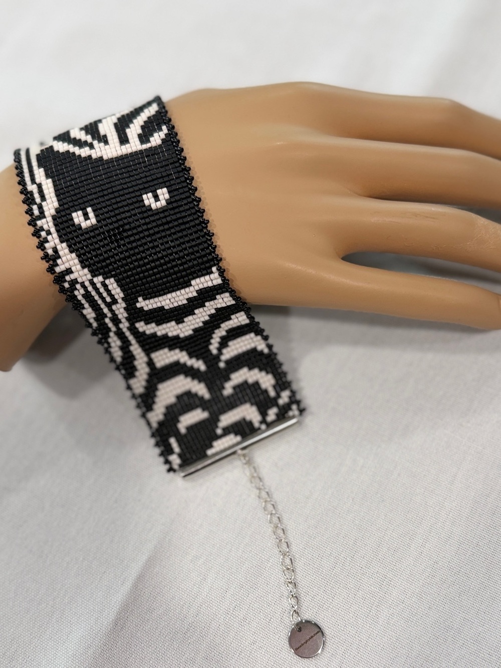 Modern Black Cat Handwoven Bead Loom Statement Cuff - Picture 6 of 6